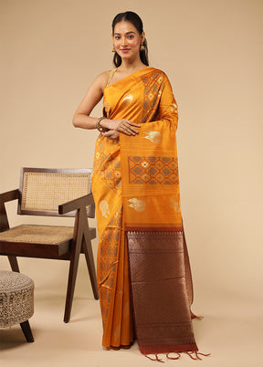 Yellow Tussar Silk Saree With Blouse Piece