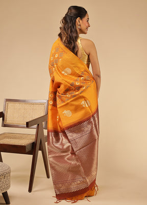 Yellow Tussar Silk Saree With Blouse Piece