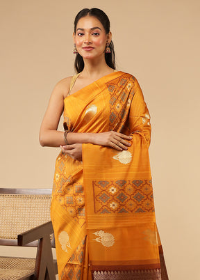Yellow Tussar Silk Saree With Blouse Piece