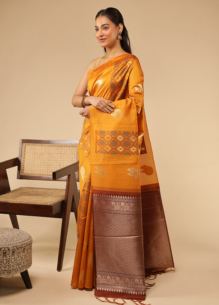 Yellow Tussar Silk Saree With Blouse Piece