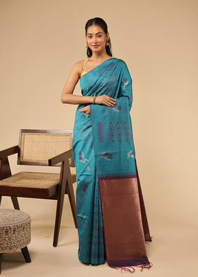 Green Tussar Silk Saree With Blouse Piece