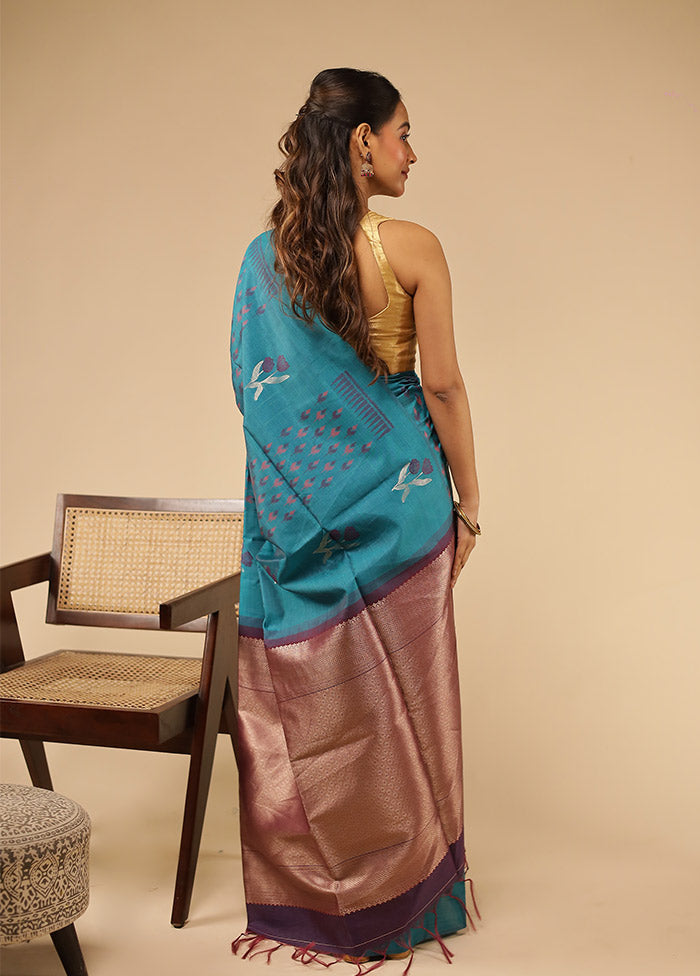 Green Tussar Silk Saree With Blouse Piece