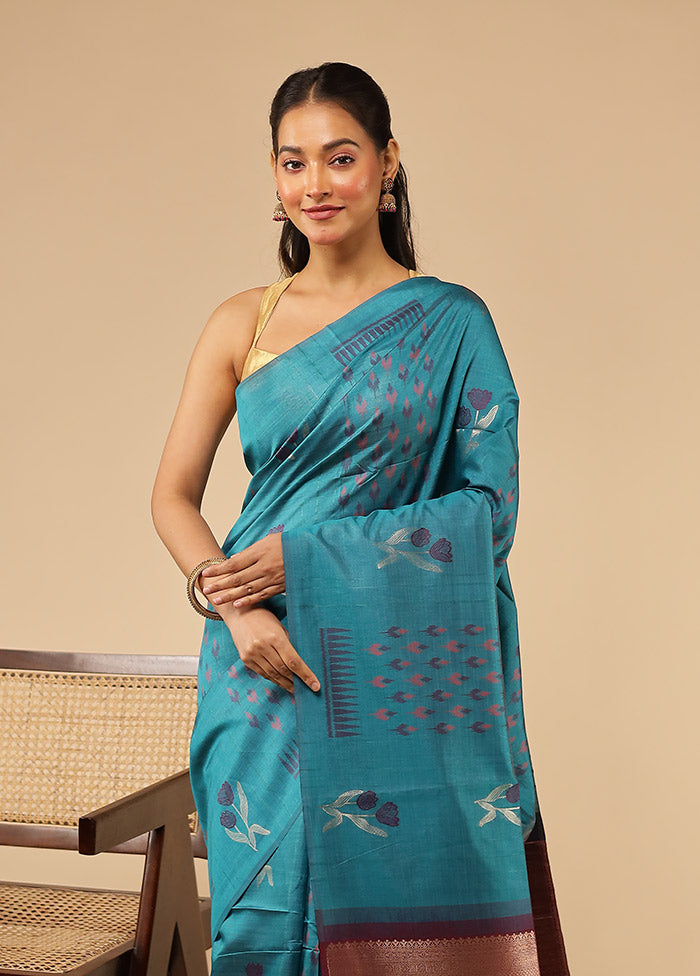 Green Tussar Silk Saree With Blouse Piece