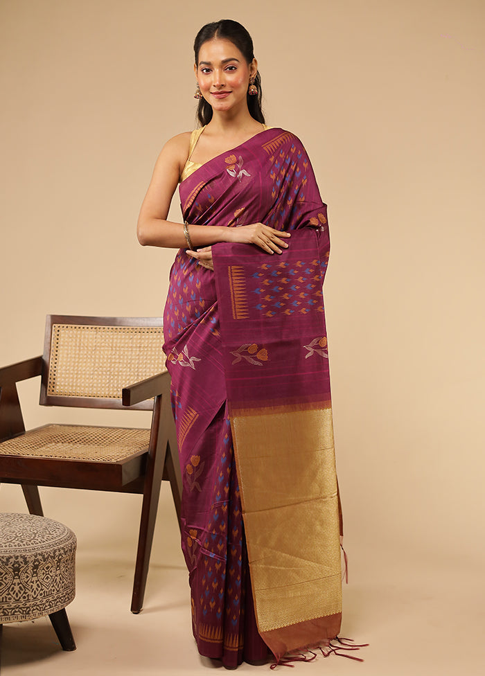Purple Tussar Silk Saree With Blouse Piece