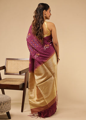 Purple Tussar Silk Saree With Blouse Piece