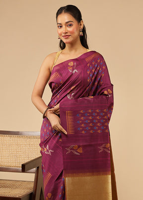 Purple Tussar Silk Saree With Blouse Piece