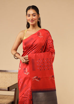 Red Tussar Silk Saree With Blouse Piece