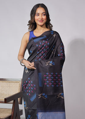 Black Tussar Silk Saree With Blouse Piece