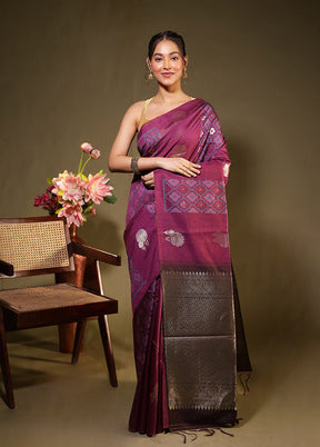 Purple Tussar Silk Saree With Blouse Piece