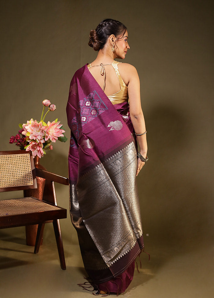 Purple Tussar Silk Saree With Blouse Piece