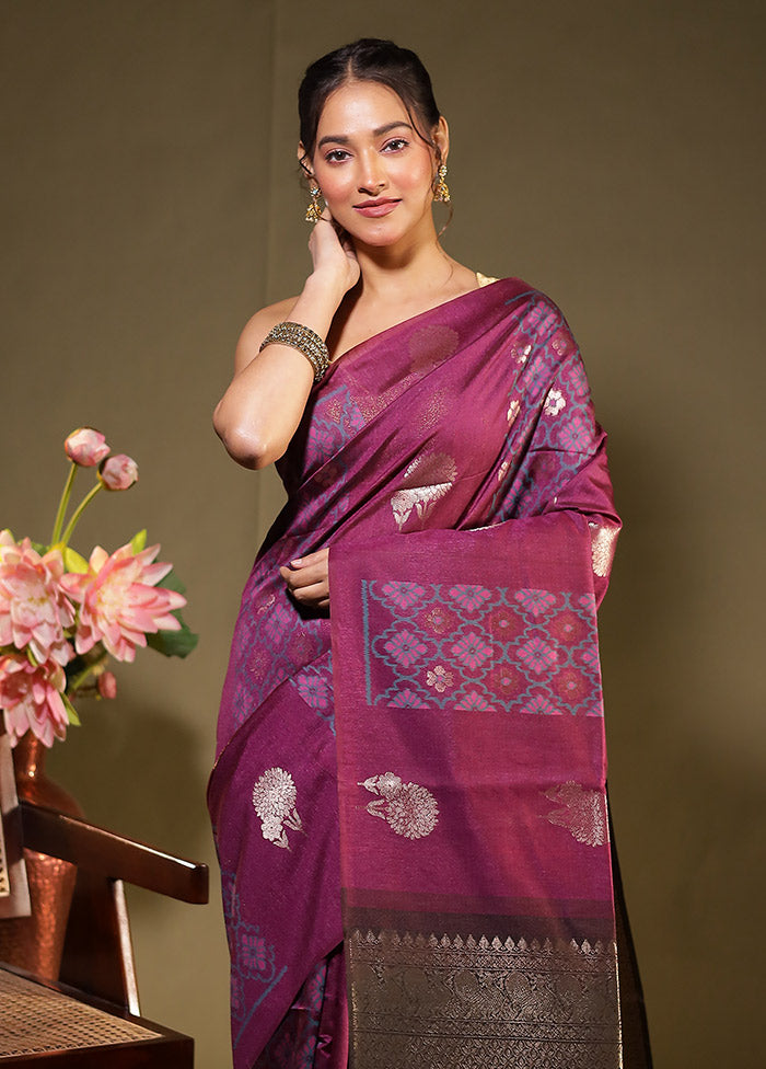 Purple Tussar Silk Saree With Blouse Piece