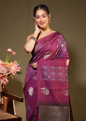 Purple Tussar Silk Saree With Blouse Piece