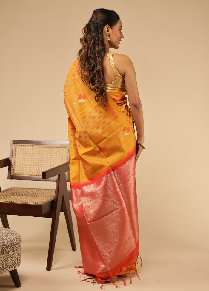 Yellow Tussar Silk Saree With Blouse Piece