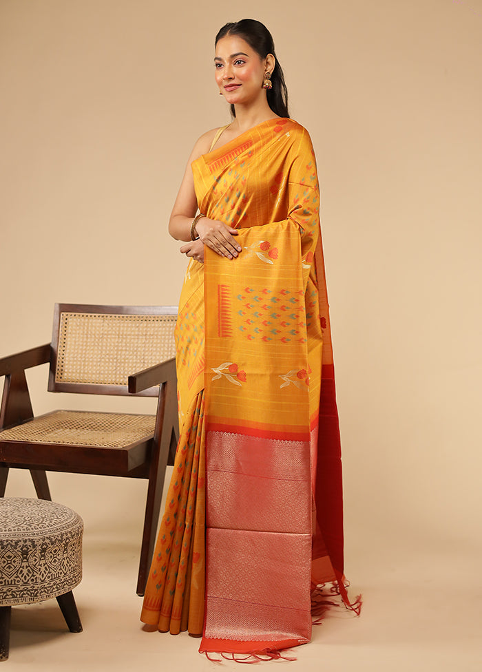 Yellow Tussar Silk Saree With Blouse Piece