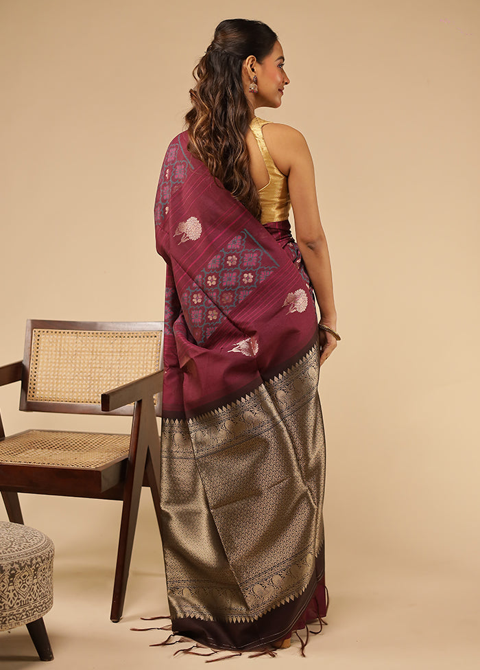 Purple Tussar Silk Saree With Blouse Piece