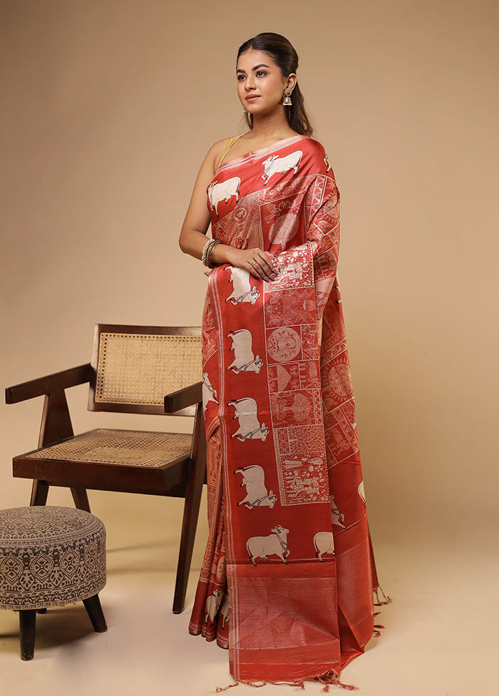 Orange Cotton Saree With Blouse Piece
