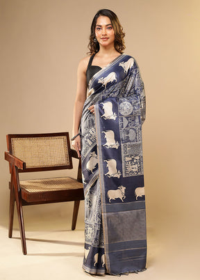Blue Cotton Saree With Blouse Piece