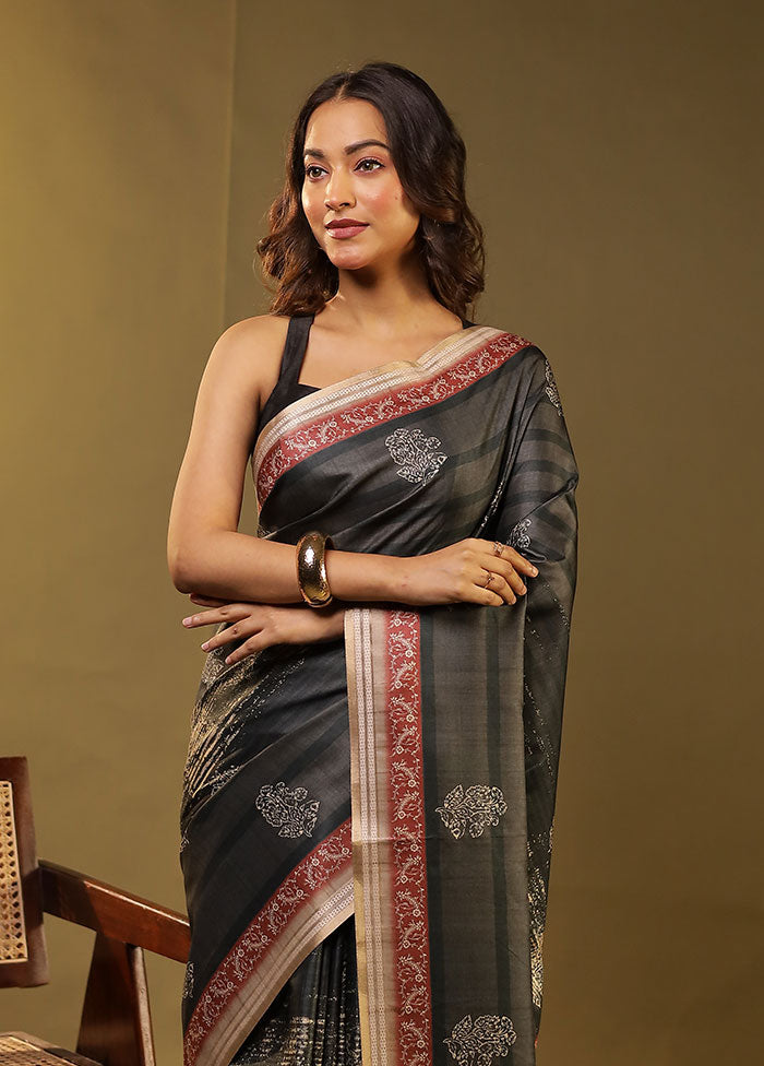 Grey Cotton Saree With Blouse Piece