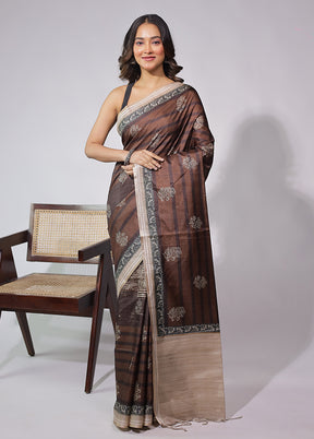 Brown Cotton Saree With Blouse Piece
