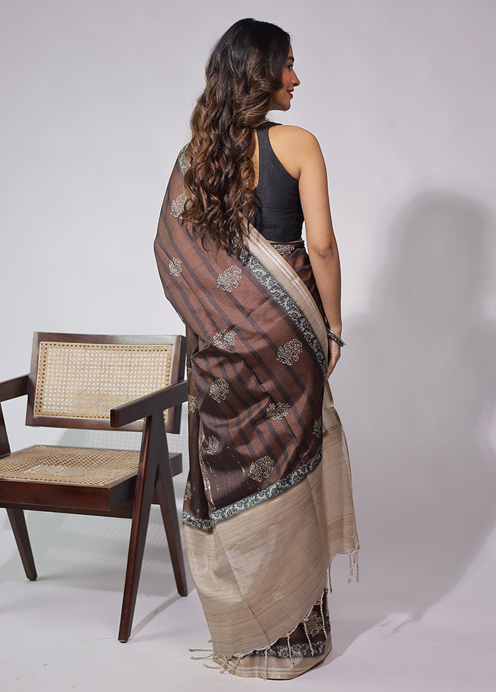Brown Cotton Saree With Blouse Piece