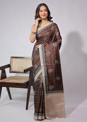 Brown Cotton Saree With Blouse Piece