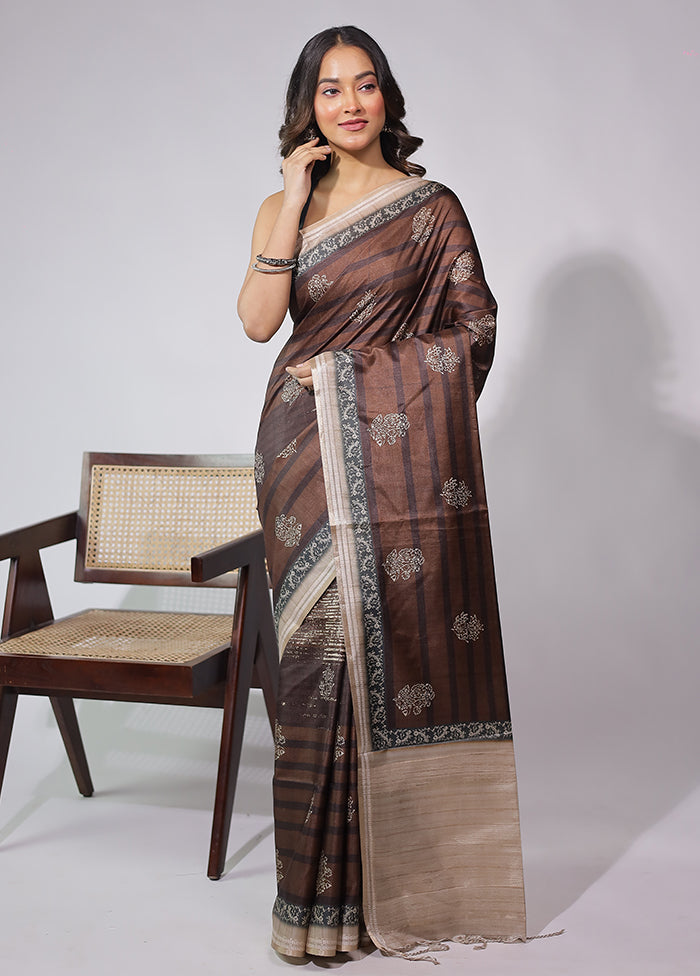 Brown Cotton Saree With Blouse Piece