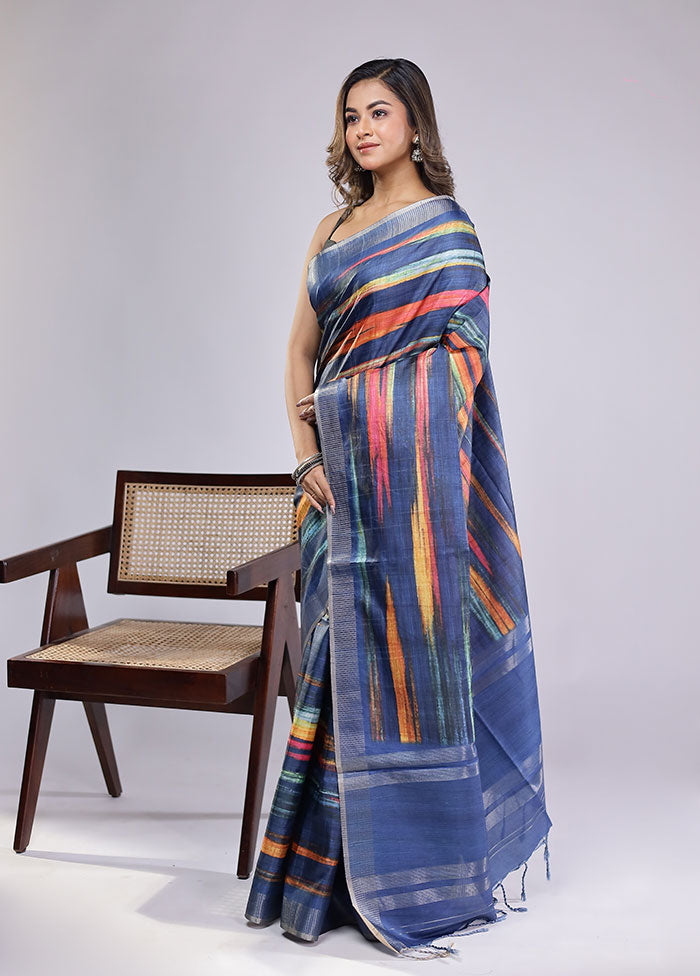 Blue Cotton Saree With Blouse Piece
