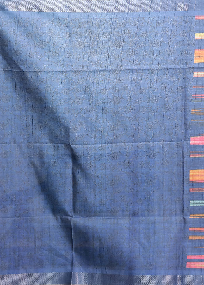 Blue Cotton Saree With Blouse Piece