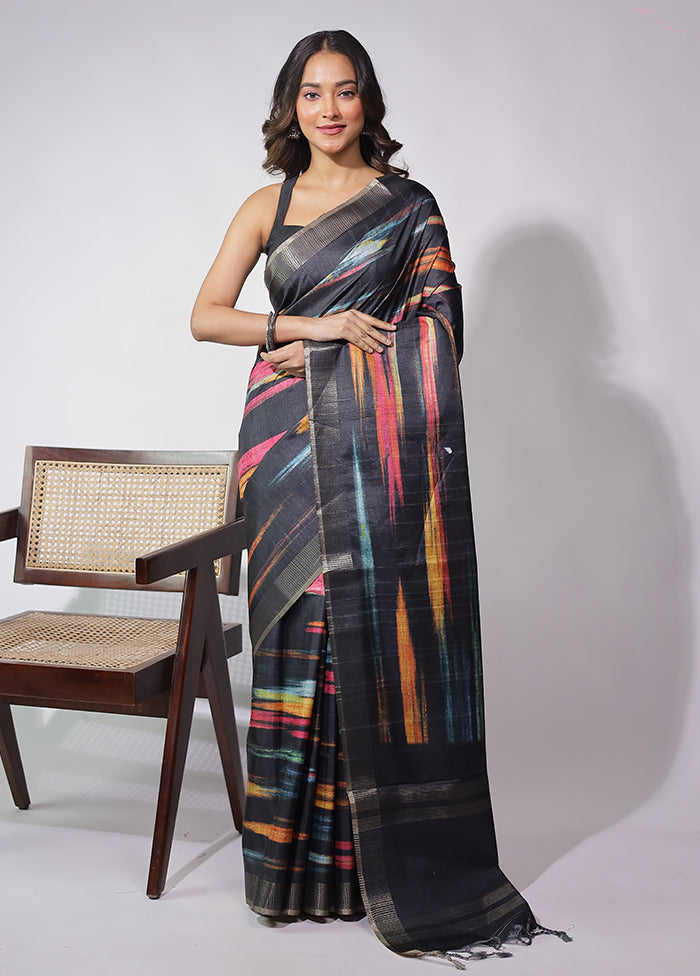 Black Cotton Saree With Blouse Piece