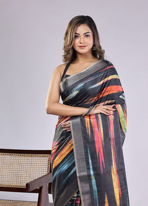 Black Cotton Saree With Blouse Piece