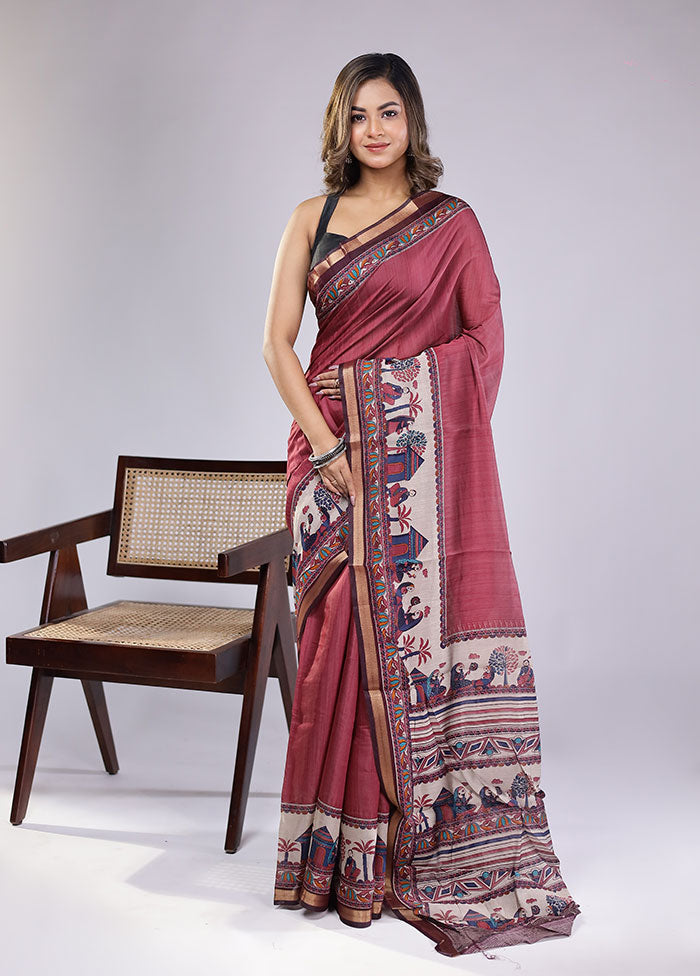 Purple Chanderi Cotton Saree With Blouse Piece