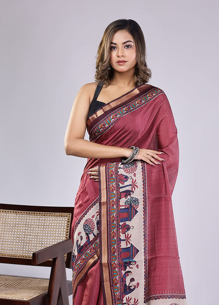 Purple Chanderi Cotton Saree With Blouse Piece