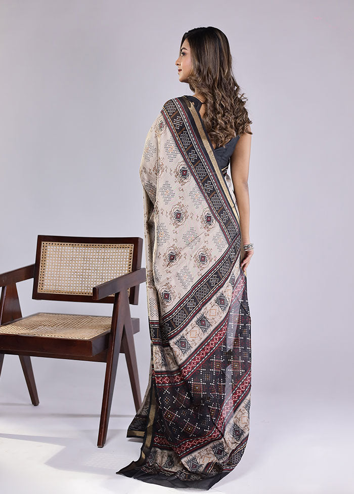 Cream Chanderi Cotton Saree With Blouse Piece