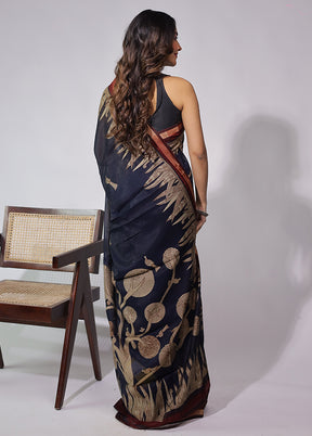 Blue Chanderi Cotton Saree With Blouse Piece
