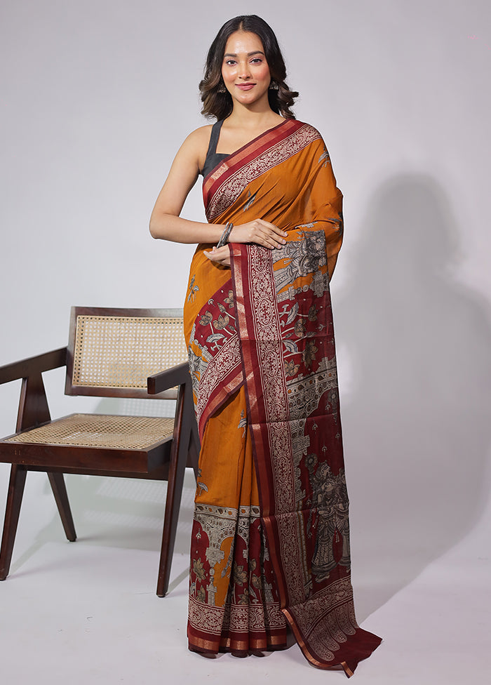 Yellow Chanderi Cotton Saree With Blouse Piece