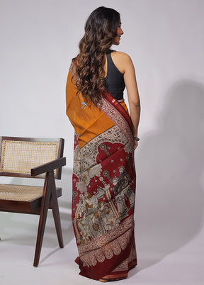 Yellow Chanderi Cotton Saree With Blouse Piece