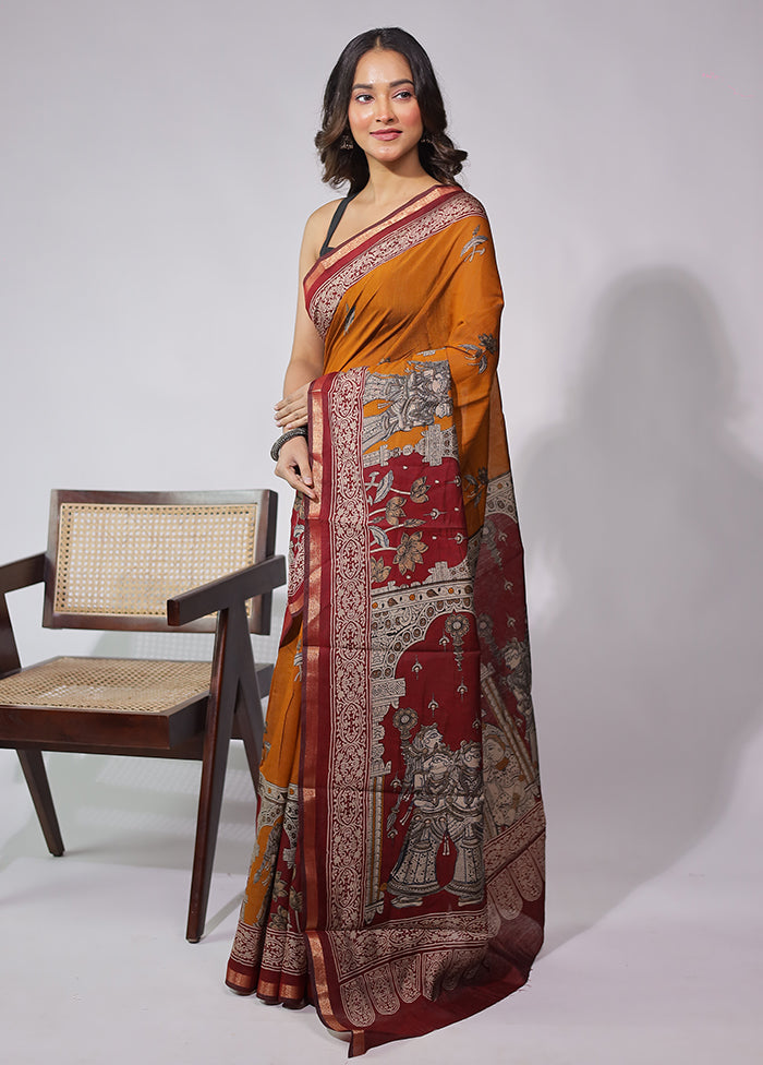 Yellow Chanderi Cotton Saree With Blouse Piece