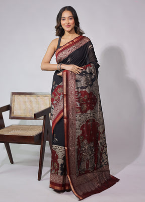 Black Chanderi Cotton Saree With Blouse Piece