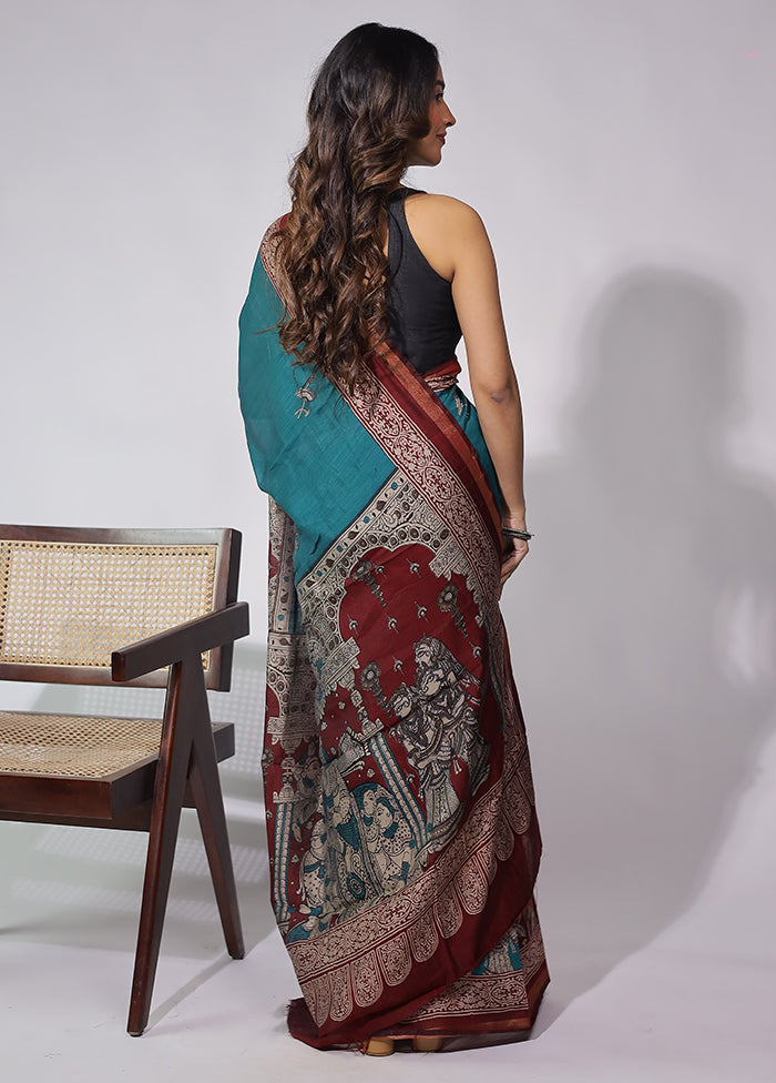 Green Chanderi Cotton Saree With Blouse Piece