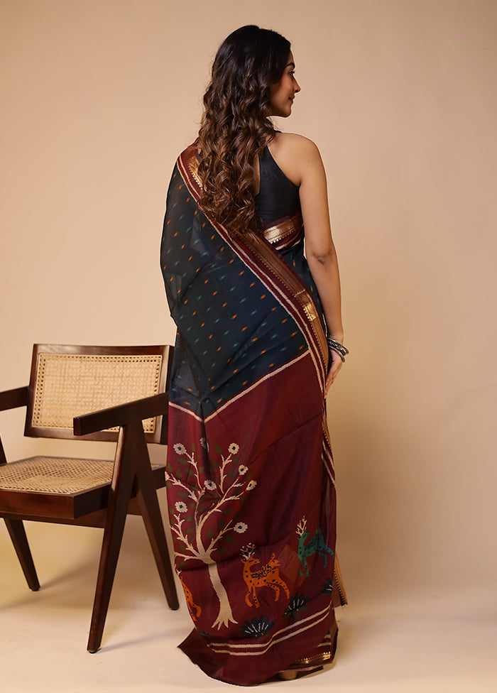 Blue Chanderi Cotton Saree With Blouse Piece