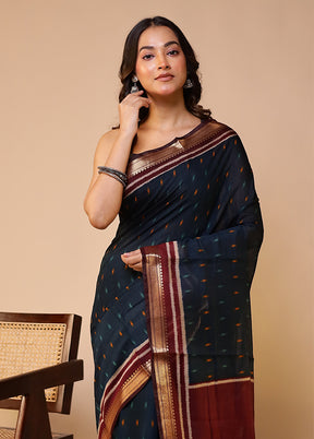 Blue Chanderi Cotton Saree With Blouse Piece
