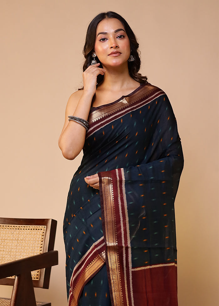 Blue Chanderi Cotton Saree With Blouse Piece