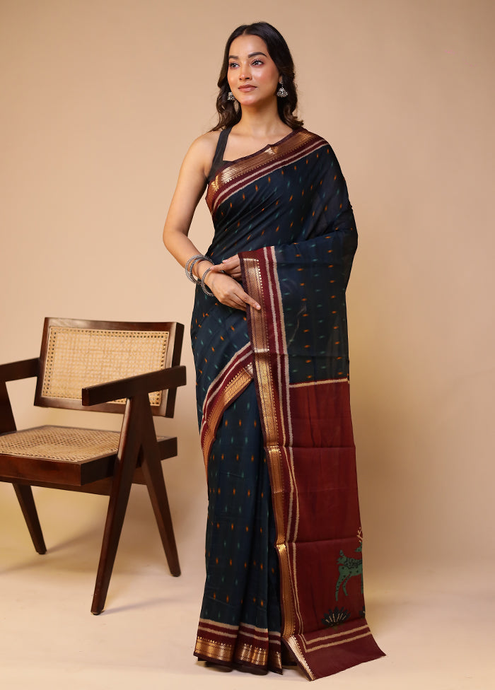 Blue Chanderi Cotton Saree With Blouse Piece