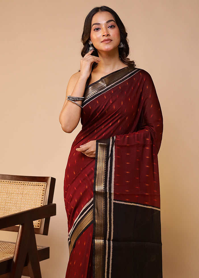 Maroon Chanderi Cotton Saree With Blouse Piece