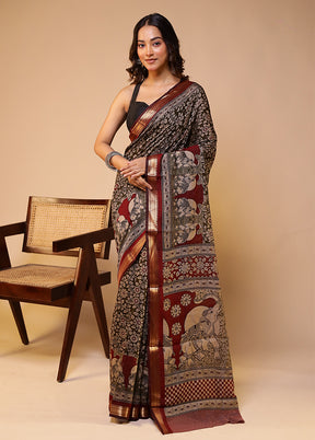 Green Chanderi Cotton Saree With Blouse Piece