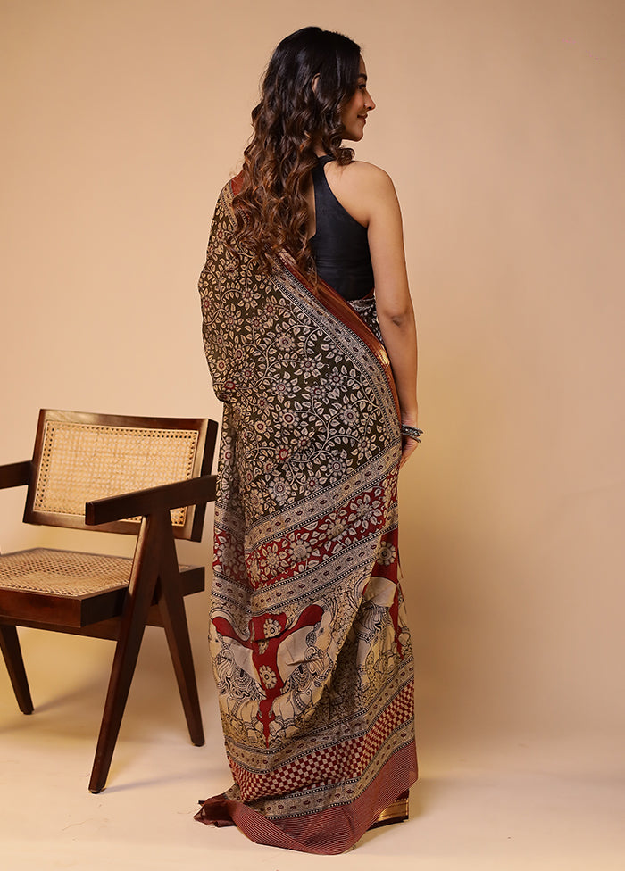 Green Chanderi Cotton Saree With Blouse Piece