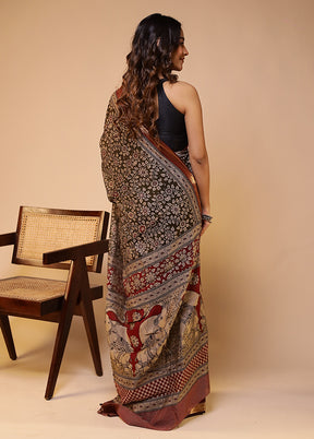 Green Chanderi Cotton Saree With Blouse Piece