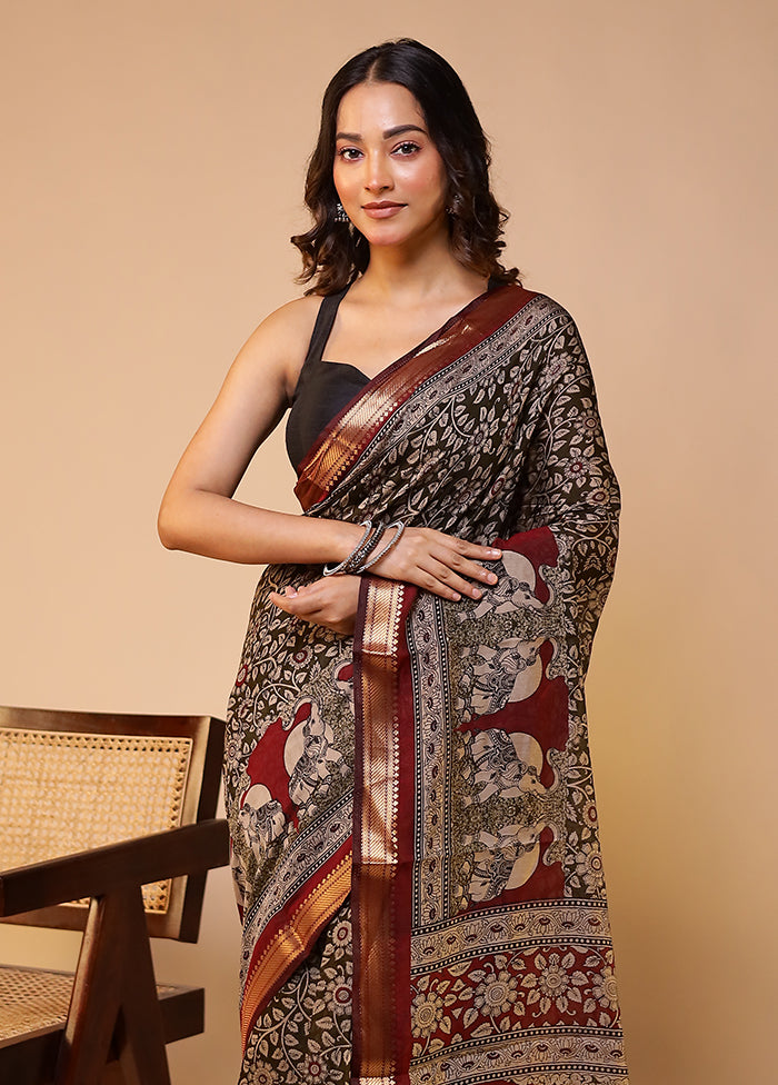 Green Chanderi Cotton Saree With Blouse Piece