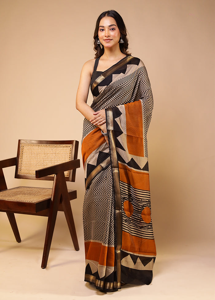 Cream Chanderi Cotton Saree With Blouse Piece