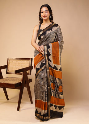 Cream Chanderi Cotton Saree With Blouse Piece